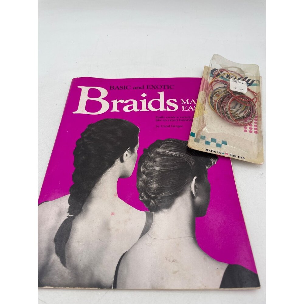 Basic & Exotic Braids Guide Book & Goody Hair Ties Set Vintage Styling Tools
